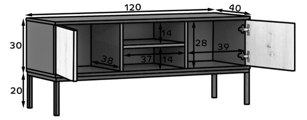 TV állvány LANZZI 120x40 cm, fekete/tölgy artisan