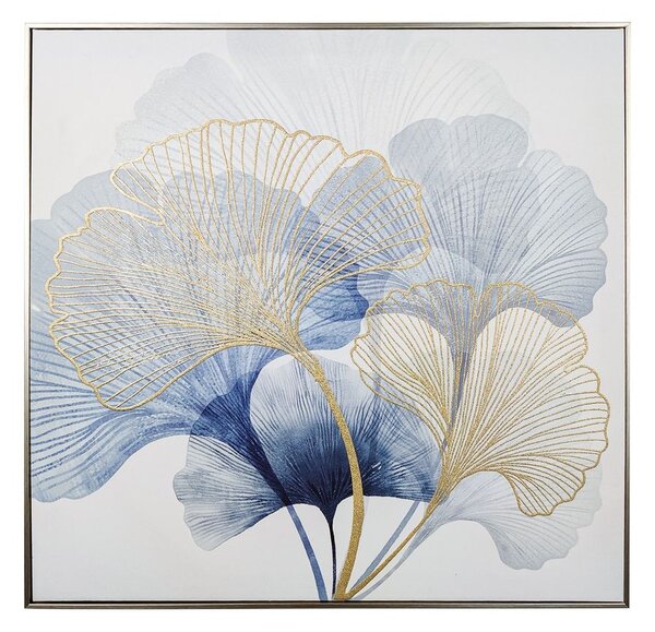 Keretezett falikép, ginko bileba levelek, 62x62 cm, kék-arany - REVE BLEU