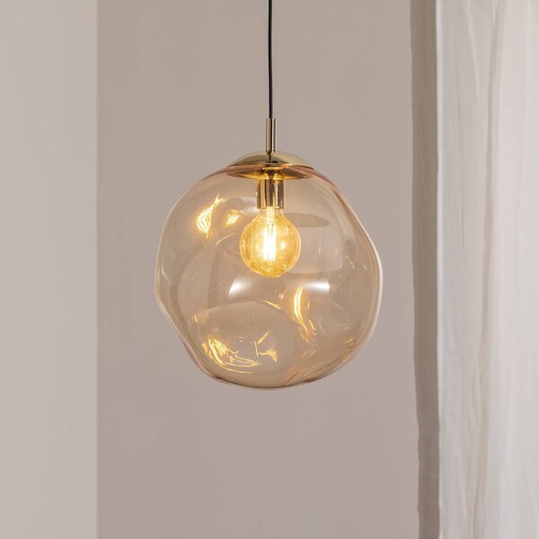 TK Lighting Sol üveg függőlámpa, Ø 35cm, fekete/borostyán színű, dimmelhető, Tiszta / átlátszó, Nappali / Étkező, Üveg, Modern