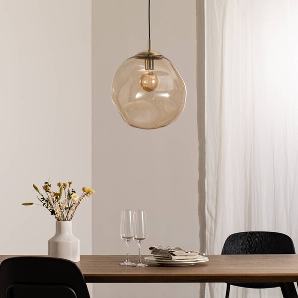 TK Lighting Sol üveg függőlámpa, Ø 35cm, fekete/borostyán színű, dimmelhető, Tiszta / átlátszó, Nappali / Étkező, Üveg, Modern