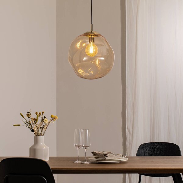 TK Lighting Sol üveg függőlámpa, Ø 35cm, fekete/borostyán színű, dimmelhető, Tiszta / átlátszó, Nappali / Étkező, Üveg, Modern
