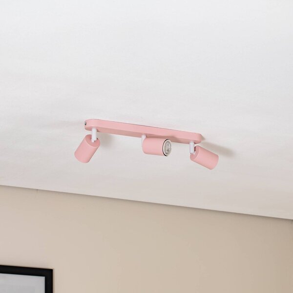 TK Lighting Livia mennyezeti spotlámpa, rózsaszín, 52 cm, 3 izzós, fém, GU10, dimmelhető, Lila / pink / rózsaszín, Gyermekszoba, fém
