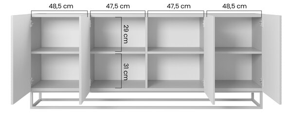 Asha komód 200 cm négyajtós - fekete matt / fekete váz