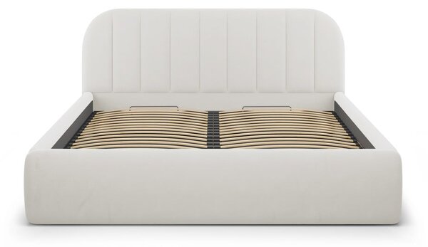 Bézs kárpitozott ágyneműtartós franciaágy ágyráccsal 140x200 cm Juno – Windsor & Co Sofas