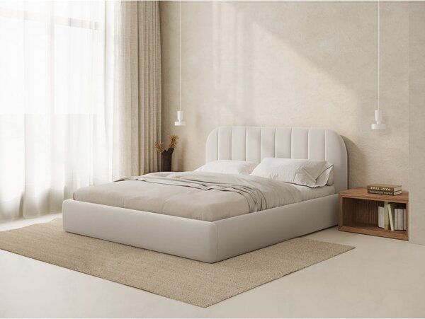 Bézs kárpitozott ágyneműtartós franciaágy ágyráccsal 140x200 cm Juno – Windsor & Co Sofas