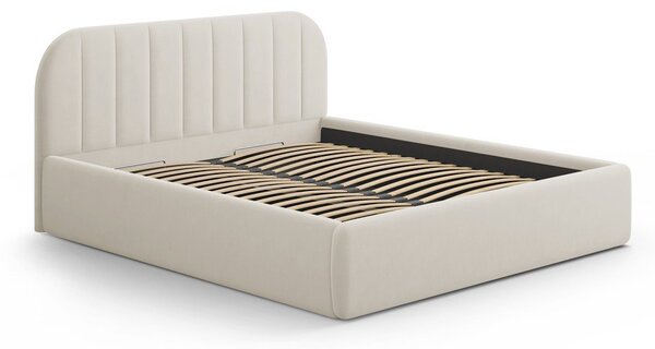 Bézs kárpitozott ágyneműtartós franciaágy ágyráccsal 140x200 cm Juno – Windsor & Co Sofas