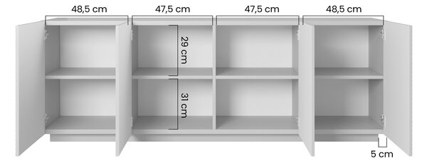 Asha komód 200 cm négyajtós - artisan / rivier stone matt