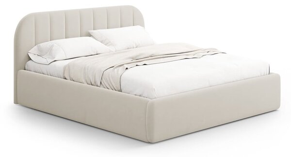 Bézs kárpitozott ágyneműtartós franciaágy ágyráccsal 140x200 cm Juno – Windsor & Co Sofas