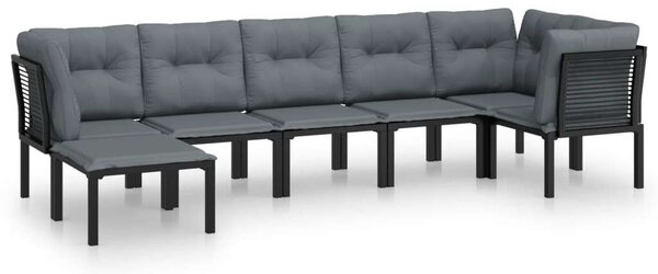 Polyrattan Kerti Ülőgarnitúra - 7 részes - Fekete-Szürke