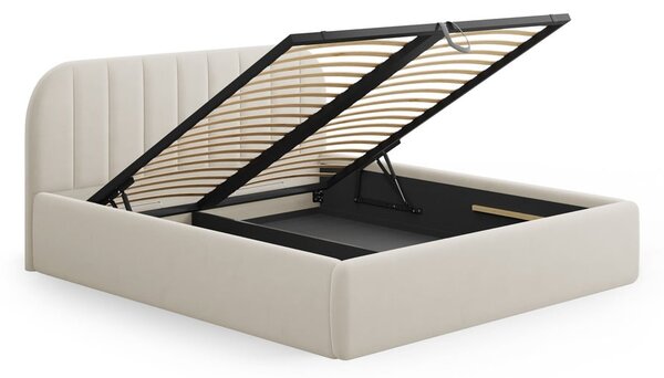 Bézs kárpitozott ágyneműtartós franciaágy ágyráccsal 140x200 cm Juno – Windsor & Co Sofas