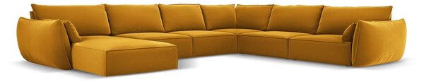 Mustársárga bársony sarokkanapé (jobb oldali-U alakú) Vanda – Mazzini Sofas