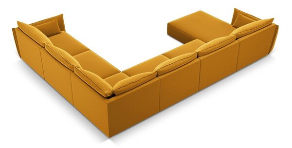 Mustársárga bársony sarokkanapé (jobb oldali-U alakú) Vanda – Mazzini Sofas