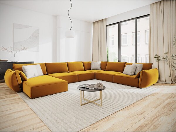 Mustársárga bársony sarokkanapé (jobb oldali-U alakú) Vanda – Mazzini Sofas