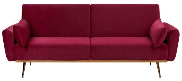 Háromszemélyes burgundi bársony kanapéágy EINA