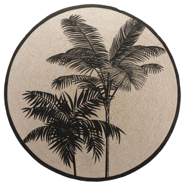 Kerek szőnyeg, pálmafa mintával, 120 cm, fekete-fehér - OASIS