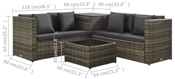 Polyrattan Kerti Bútorszett - 4 részes - Szürke