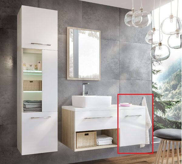 ANTIL D40 fürdőszoba szekrény pulttal, magasfényű fehér/sonoma tölgy