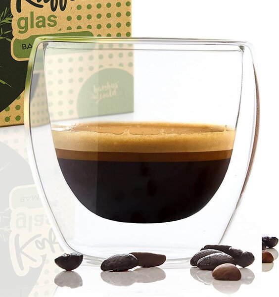 Bambuswald Kávéspohár, 100 ml, thermo pohár, kézműves, boroszilikát üveg