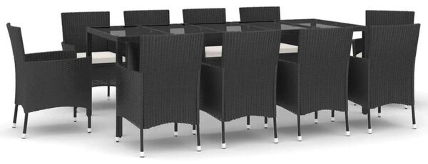 Polyrattan Kerti Étkezőgarnitúra - 11 részes - Fekete