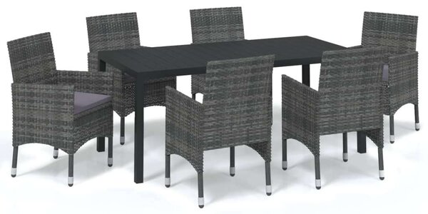 Polyrattan Kerti Étkezőgarnitúra - 7 részes - Szürke