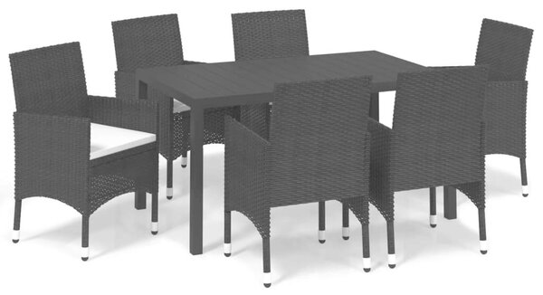 Polyrattan Kerti Étkezőgarnitúra - 7 részes - Fekete