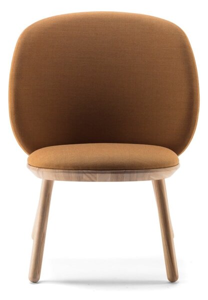 Naïve sárga fotel kőrisfa konstrukcióval és bőr részletekkel - EMKO