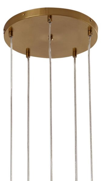 Lindby függőlámpa Piatra, Ø45cm, 5 lámpás, konyak/réz, üveg, dimmelhető, Krém / borostyánsárga, Nappali / Étkező, Üveg, Modern