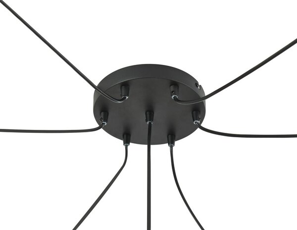 Lindby függőlámpa Marla, 7-light, üveg, füstös szürke, 128cm, dimmelhető, Fekete, Nappali / Étkező, Üveg, Modern