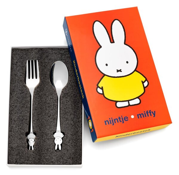 Ezüstszínű rozsdamentes acél gyerek evőeszköz Miffy – Zilverstad