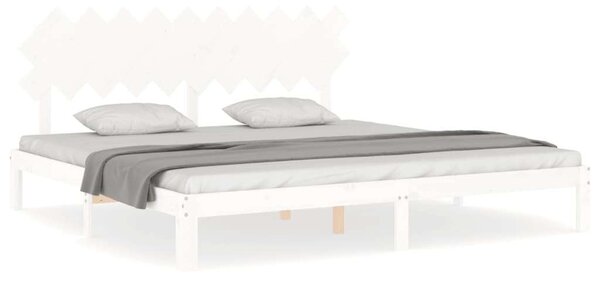 VIDAXL - Tömör Fenyőfa Ágykeret Fejtámlával - Fehér - 200x200 cm