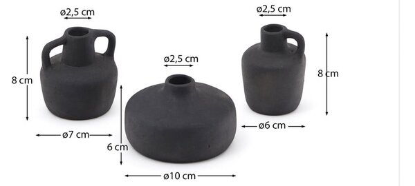 Fekete terrakotta váza készlet 3 db-os (magasság 6 cm) Sofra – Kave Home