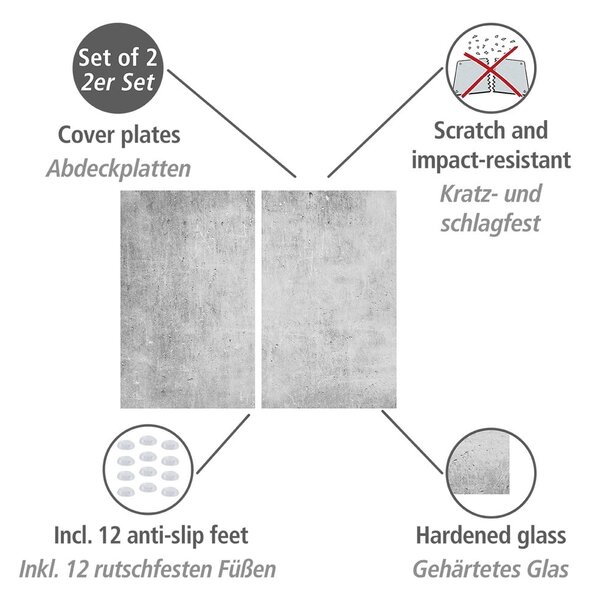 Edzett üveg tűzhely fedőlap szett 2 db-os 52x30 cm Concrete – Allstar