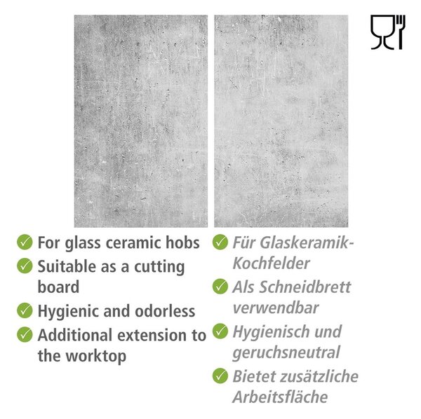 Edzett üveg tűzhely fedőlap szett 2 db-os 52x30 cm Concrete – Allstar