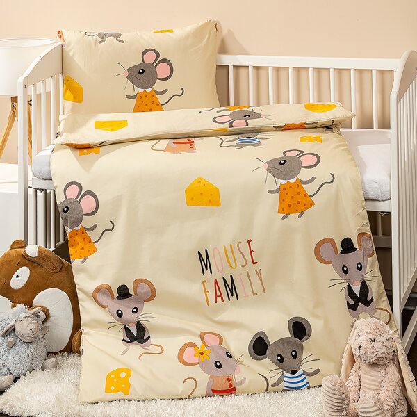 4Home gyermek pamut ágyneműhuzat kiságyba Little mouse, narancssárga, 100 x 135 cm, 40 x 60 cm