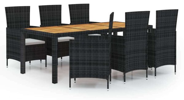 Kültéri Polyrattan Étkezőgarnitúra - 7 részes - Fekete