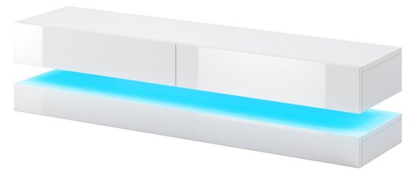 FLYNT TV asztal, 140x10/15x34, fehér/fehér fényes + LED