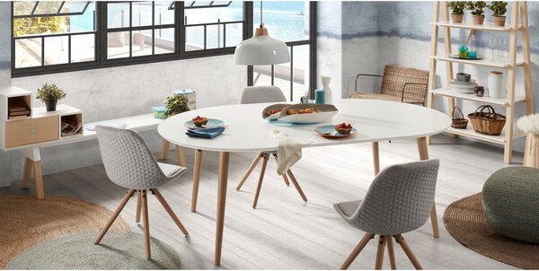 Fehér bővíthető étkezőasztal fehér asztallappal ø 120 cm Oqui – Kave Home