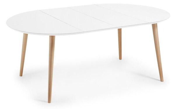 Fehér bővíthető étkezőasztal fehér asztallappal ø 120 cm Oqui – Kave Home
