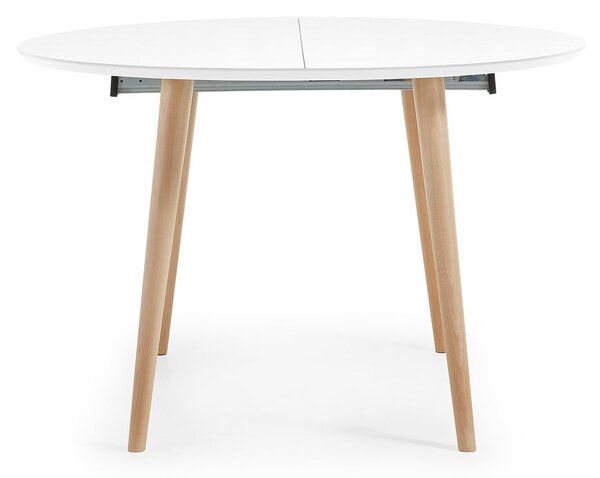 Fehér bővíthető étkezőasztal fehér asztallappal ø 120 cm Oqui – Kave Home