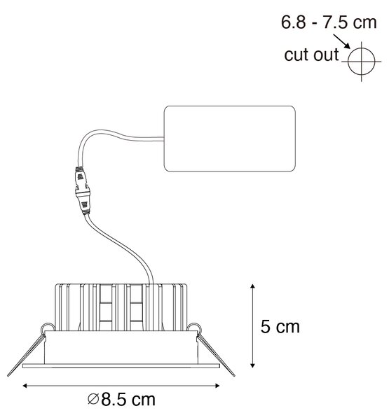 Süllyesztett spotlámpa fekete 6,8 cm LED-del 545 lm szabályozható IP65 - Gaius