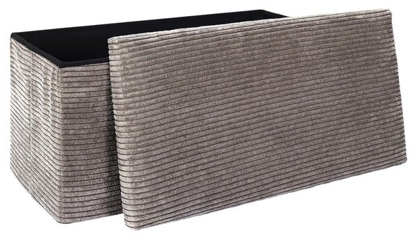 Összehajtható tárolós pad, kordbársony 76x38 cm, szürkés-barna - CHERANCE