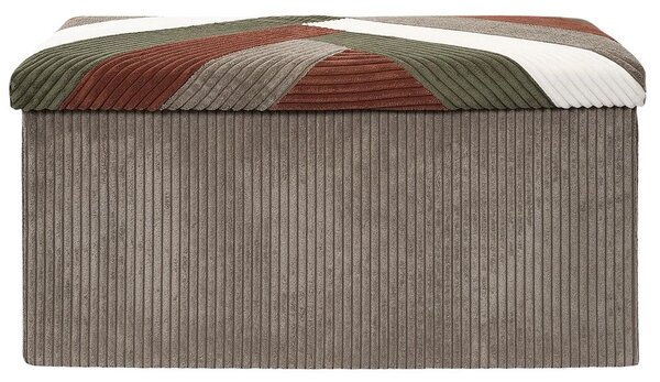 Összehajtható tárolós pad, patchwork kordbársony 76x38 cm, szürkés-barna mintás - CHERANCE