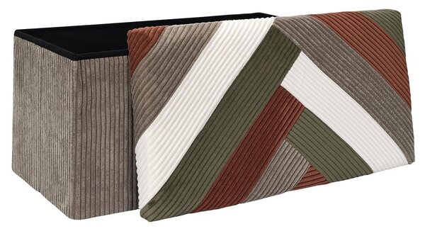 Összehajtható tárolós pad, patchwork kordbársony 76x38 cm, szürkés-barna mintás - CHERANCE