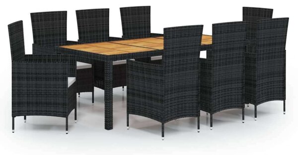 VidaXL Kültéri Étkezőszett - 9 részes - Fekete Polyrattan