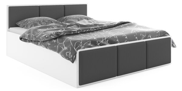 SANTOS kárpitozott ágy, 120x200, fehér/trinity 15 - szürke + fémkeretes ágyrács + matrac