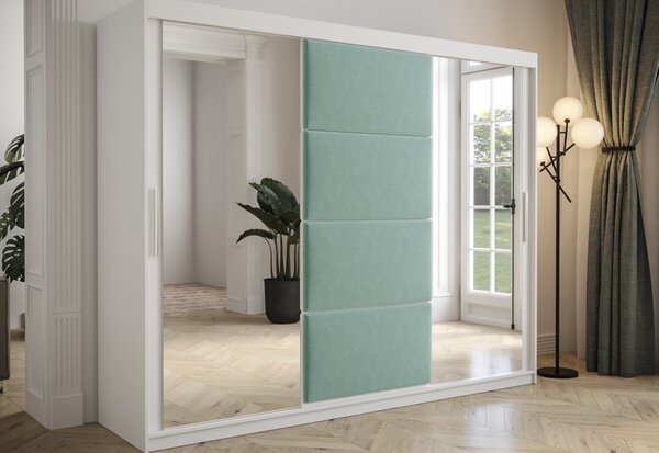 SLAPI tolóajtós szekrény tükörrel, 250x200x62, fehér/manila 11