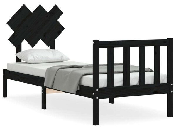 VidaXL Fekete Tömörfa Ágy - Small Single