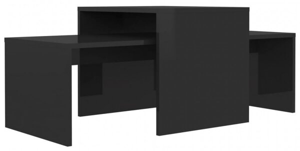 Magasfényű fekete forgácslap dohányzóasztal szett 100x48x40 cm