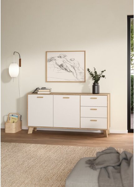 Fehér-natúr színű komód tölgyfa dekorral 147x73x39 cm Ikast – Tvilum