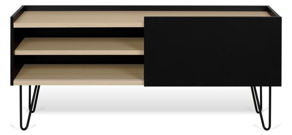 Nina fekete komód polcokkal és ajtóval, 140 x 59 cm - TemaHome